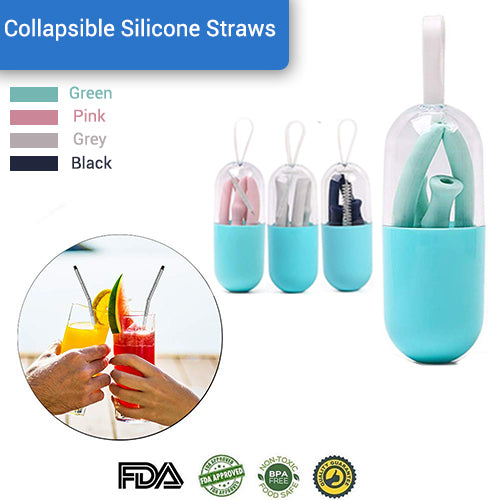 Home Foundry Collapsible Silicone Straw With Case Cleaning Brush travel straw set 4 pack